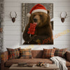 Joycorner Cute Christmas Bear With Santa Hat Eating Candy – Winter Forest Scene 3D Wrapped Canvas