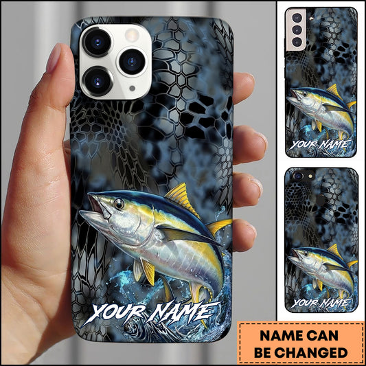 Joycorners Tuna Fishing Phone Case  Dark Hexagon Texture Smoke Blue Art Personalized Name Phone Case