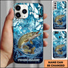Joycorners Fishing Phone Case Blue Water Splash Fish Art Personalized Name 3D Phone Case (10 Fish Species)