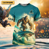 Joycorners Bigfoot's New Ride Shark Surfing Fishing UPF Shirts, Funny Fishing Shirt, Presents For Fishermen