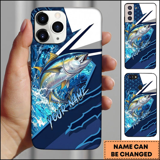 Joycorners Tuna Dynamic Lightning Slash Blue White Sport Design Personalized Name Phone Case