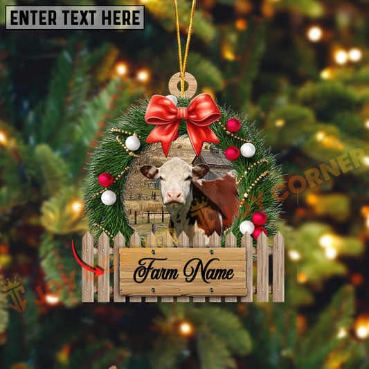 Joycorners Hereford Christmas Wreath Custom Shape Acrylic Ornament