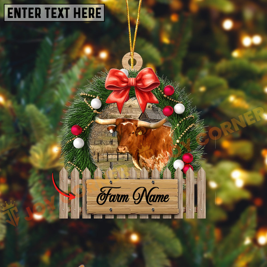 Joycorners Texas Longhorn Christmas Wreath Custom Shape Acrylic Ornament