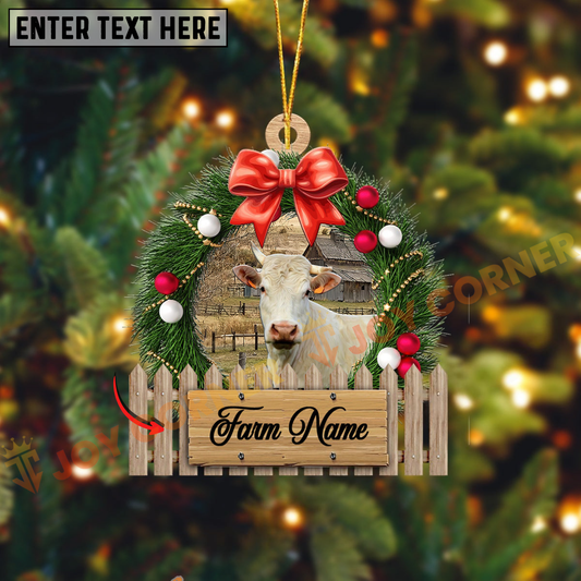 Joycorners Charolais Christmas Wreath Custom Shape Acrylic Ornament