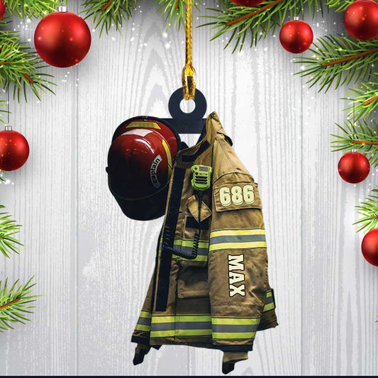 Joycorners Captain Firefighter Christmas Ornament, Custom Firefighter Uniform & Hat Acrylic Ornament for Firefighter 2D Flat LM1811