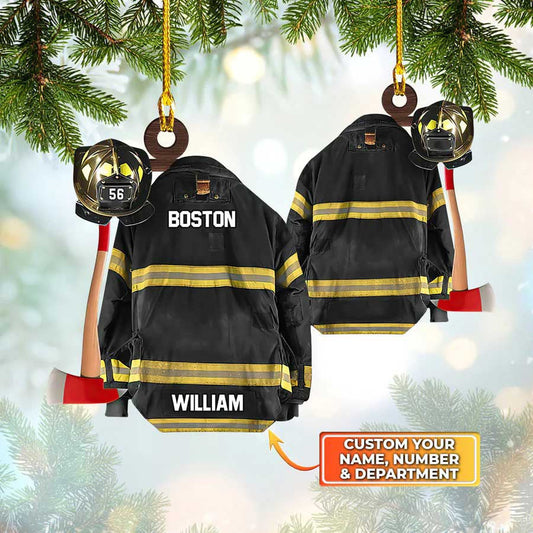 Joycorners Personalized Firefighter Ornament, Custom Acrylic Flat Firefighter Ornament for Him 2D Flat LM1811