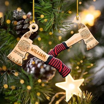 Joycorners Personalized Firefighter Axe Ornament, Custom Name Firefighter Acrylic Ornament for Fireman 2D Flat LM1811