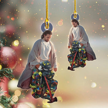 Joycorners Jesus and Firefighter Ornament, Jesus is my Savior Firefighter Acrylic Ornament 2D Flat LM1811