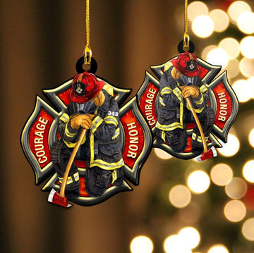 Joycorners Custom Number Firefighter Logo Ornament, Xmas Acrylic Ornament for Home 2D Flat LM1811