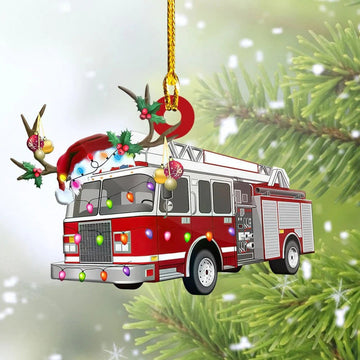 Joycorners Firefighter Truck Christmas Ornament for Fireman, Flat Acrylic Ornament for Firefighter 2D Flat LM1811