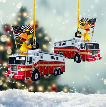 Joycorners Customized Funny Duck Firefighter Truck Acrylic Ornament for Fireman 2D Flat LM1811