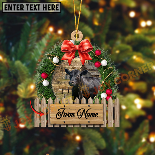 Joycorners Black Angus Christmas Wreath Custom Shape Acrylic Ornament