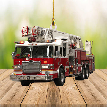 Joycorners Christmas Firefighter Truck Custom Shaped Acrylic Ornament for Firefighter 2D Flat LM1811