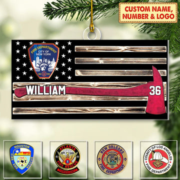 Joycorners Personalized Firefighter Us Flag Ornament Firefighter American Flag Logo Cut Shaped Acrylic Ornament Two Sides M0402 2D Flat LM1811