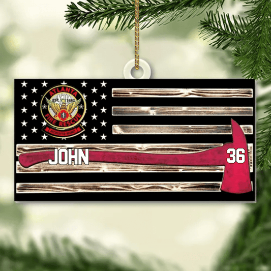 Joycorners Personalized Firefighter Us Flag Ornament Firefighter American Flag Logo Cut Shaped Acrylic Ornament Two Sides M0402 2D Flat LM1811