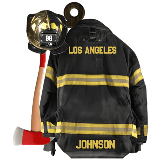 Joycorners Personalized Firefighter Black Armor Custom Shaped Acrylic Ornament Two Sides 2D Flat LM1811
