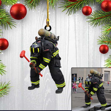Joycorners Custom Photo Firefighter Christmas Ornament, Flat Acrylic Ornament for Firefighter Dad, Fireman 2D Flat LM1811