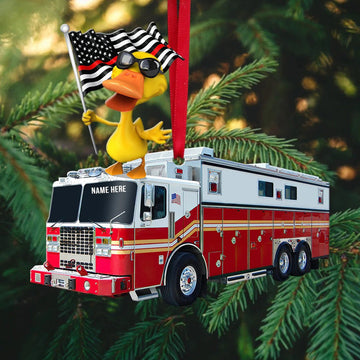 Joycorners Firefighting Duck Car - Personalized Christmas Ornament - Christmas Gift For Firefighter 2D Flat LM1811