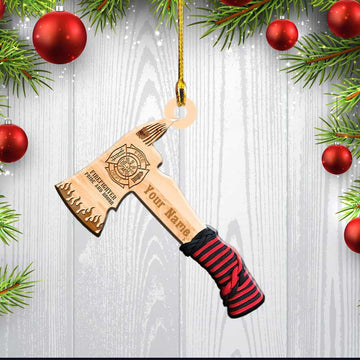Joycorners Personalized Firefighter Axes Custom Name Shape Wooden Ornament for Fireman 2D Flat LM1811