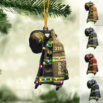 Joycorners Firefighter Suits With Christmas Light - Personalized Flat Ornament - Gift For Firefighters 2D Flat LM1811
