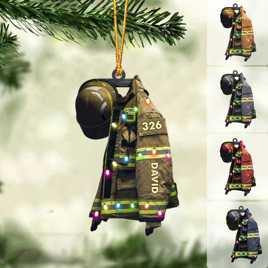 Joycorners Firefighter Suits With Christmas Light - Personalized Flat Ornament - Gift For Firefighters 2D Flat LM1811