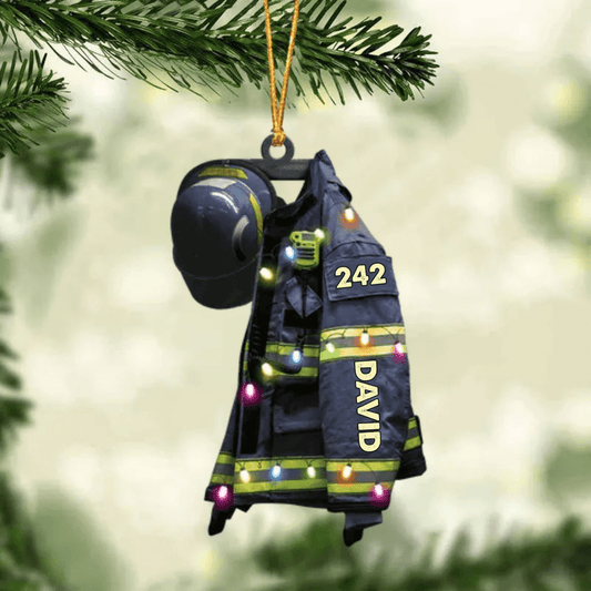 Joycorners Firefighter Suits With Christmas Light - Personalized Flat Ornament - Gift For Firefighters 2D Flat LM1811