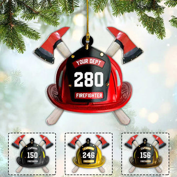 Joycorners Personalized Firefighter's Helmet Flat Acrylic Ornament for Fireman, Axe Firefighter Christmas Ornament for Him 2D Flat LM1811