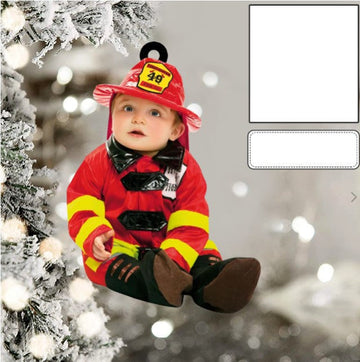 Joycorners Custom Photo Funny Baby's Face Firefighter Christmas Ornament for New baby First Christmas 2D Flat LM1811