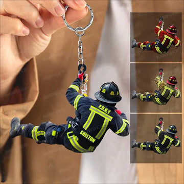 Joycorners Personalized Firefighter Christmas -Two Sided Keychain Gift for Dad Firefighter Acrylic Flat Keychain 2D Flat LM1811