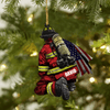 Joycorners Personalized Firefighter and Fire Extinguisher Christmas Ornament for Fireman, US Flag Firefighter Ornament 2D Flat LM1811