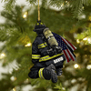 Joycorners Personalized Firefighter and Fire Extinguisher Christmas Ornament for Fireman, US Flag Firefighter Ornament 2D Flat LM1811