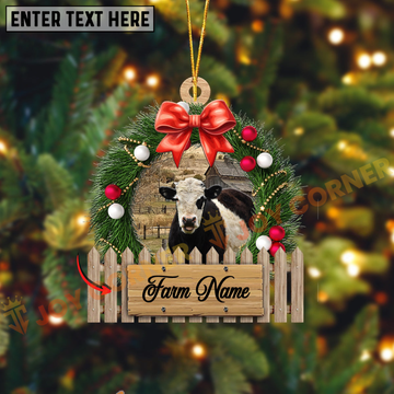 Joycorners Belted Galloway Christmas Wreath Custom Shape Acrylic Ornament