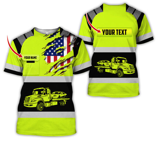 Joycorners Custom Name Love Tow Truck Shirt, Personalized Mechanic Uniform Gift PT2609