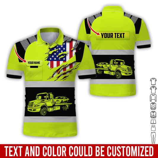 Joycorners Custom Name Love Tow Truck Shirt, Personalized Mechanic Uniform Gift PT2609