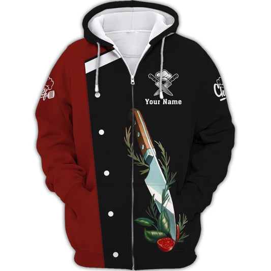Joycorners Chef Custom Tee Shirt Chef Knife Tattoo 3D Shirts Cook Tshirt Chef Uniform Black & Red