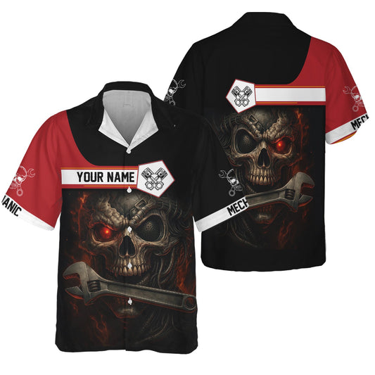 Joycorners Custom Name Mechanic Shirt Cyber Skull with Wrench Design T Shirt PT2609