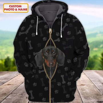 Joycorners Dachshund Loves Zip Pattern Custom Name And Dog 3D Full Print Shirts