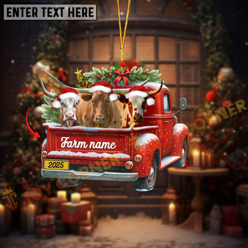 Joycorners Personalized Texas Longhorn Christmas Farm Truck Custom Shape Acrylic Ornament