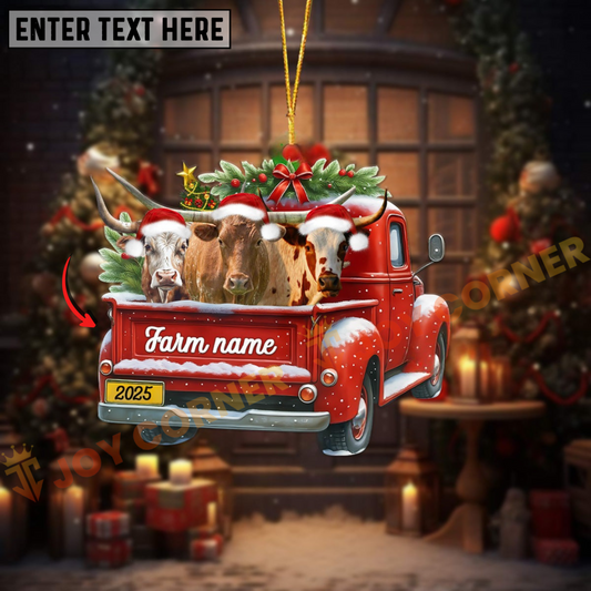 Joycorners Personalized Texas Longhorn Christmas Farm Truck Custom Shape Acrylic Ornament