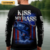 Joycorners Kiss My Bass Patriotic Fishing Shirt, SPF Shirt, Funny Fishing Shirt, Fishing Shirts For Men, Bass Fishing