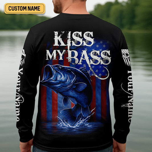 Joycorners Kiss My Bass Patriotic Fishing Shirt, SPF Shirt, Funny Fishing Shirt, Fishing Shirts For Men, Bass Fishing
