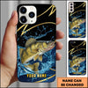 Joycorners Fishing Phone Case Dynamic Water Splash Black Gold Line Personalized Name Phone Case (8 Fish Species)