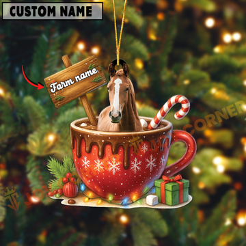 Joycorners Personalized Horse Moo-ry Christmas Cocoa Mug Acrylic Ornament