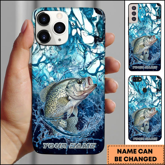 Joycorners Crappie Fishing Phone Case Blue Water Splash Fish Art Personalized Name 3D Phone Case