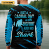 Joycorners Just A Casual Day With Bigfoot And His Shark Fishing UPF Shirts, Funny Fishing Shirt, Presents For Fishermen