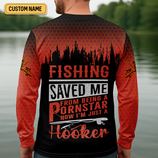 Joycorners Fishing Saved Me From Being A Pornstar Red Fishing Shirt, Funny Fishing Shirt, SPF Shirt For Men, Gift For Fisherman