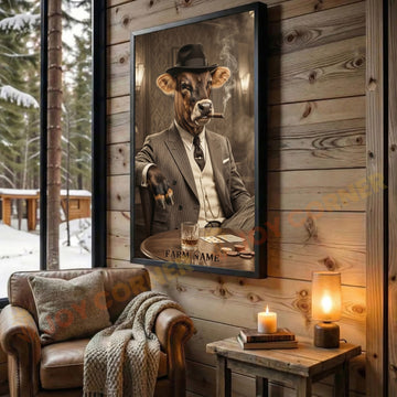Joycorners Brown Swiss Mafia Style Smoking Cigar Classic Bar Scene Personalized Name Wall Art Canvas