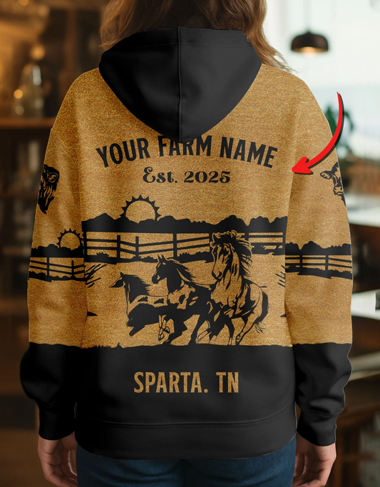 Joycorners Horse Farm Life Ranch Coir Pattern Personalized Name, Farm Name Unisex 3D Hoodie