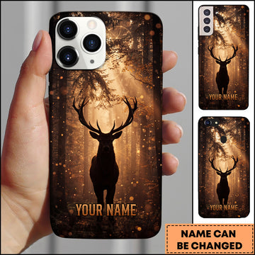 Joycorners Artist Hunting Deer Silhouette Golden Sunlit Forest Personalized Name Phone Case