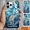 Joycorners Fishing Phone Case Blue Water Splash Fish Art Personalized Name 3D Phone Case (10 Fish Species)